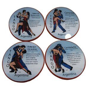 Argentine Tango Themed Coasters Illustrated Dance Lyrics Argentina WPM Four GUC